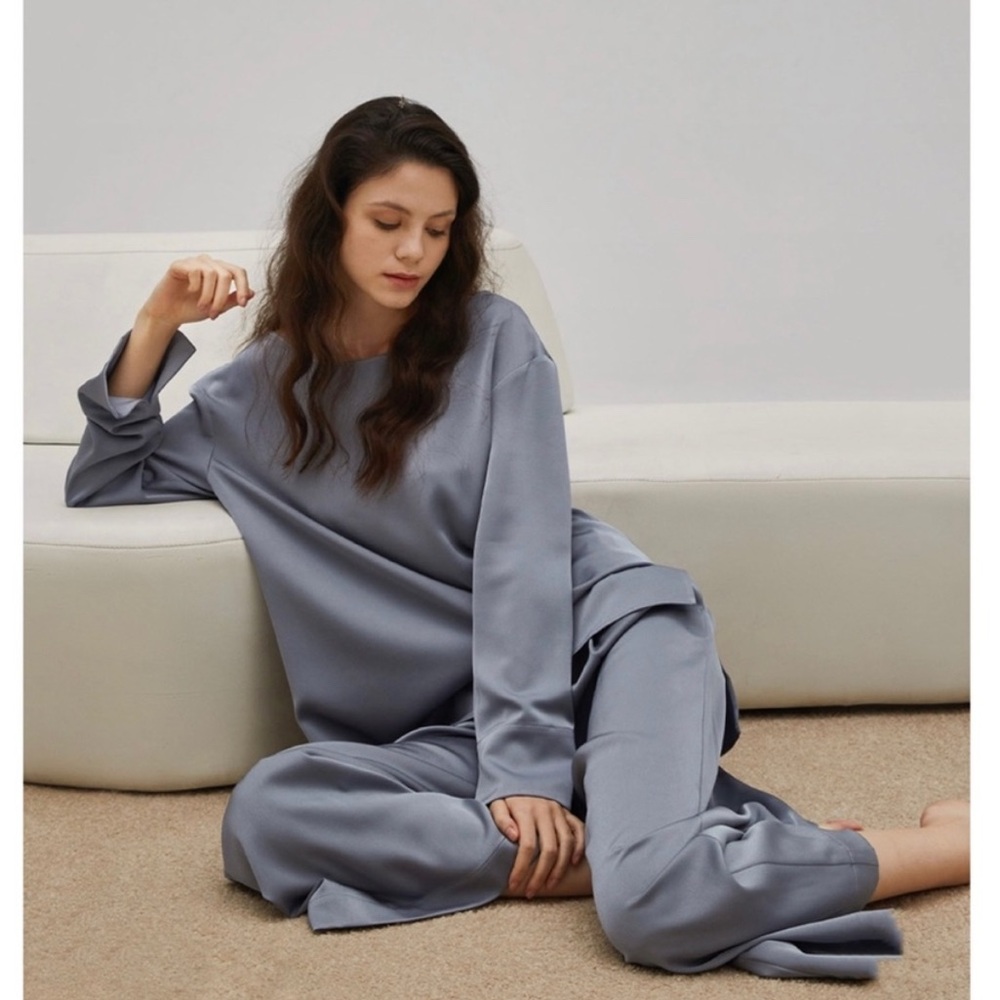 NAP Satin Boat Neck Rayon Set (Cloudy Blue)